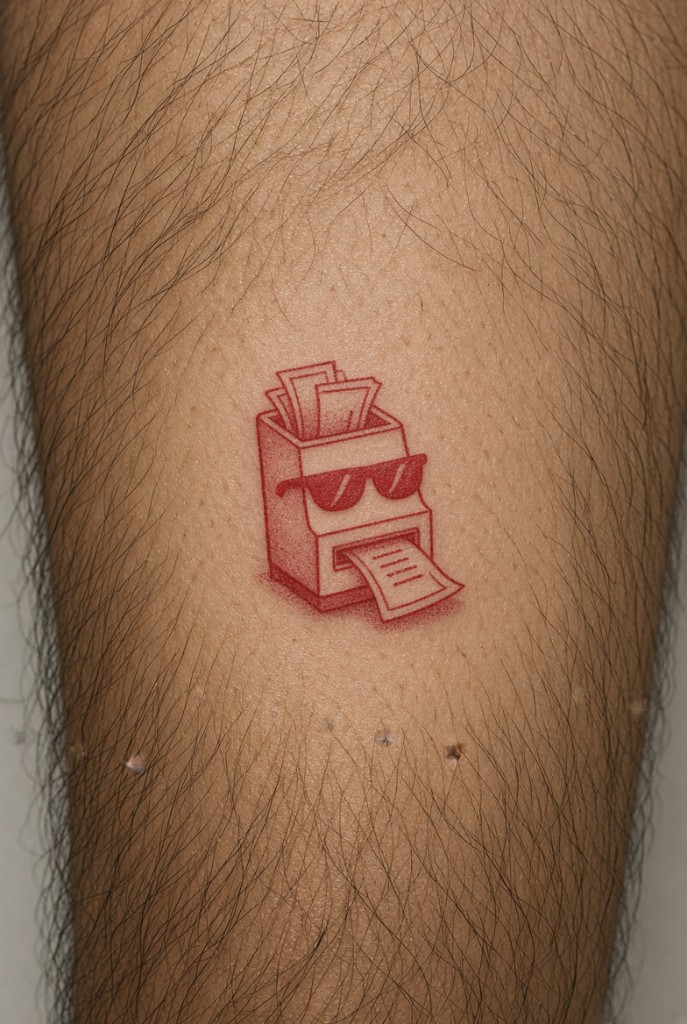 Camera photo: fine-line money printer tattoo