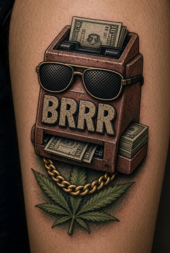 Camera photo: degen money printer tattoo